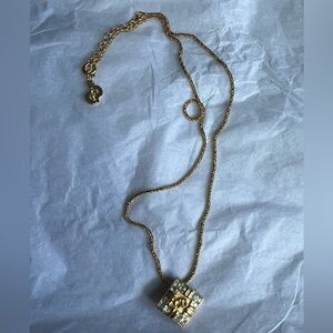 Christian Dior Gold Rhinestone Pendant Necklace